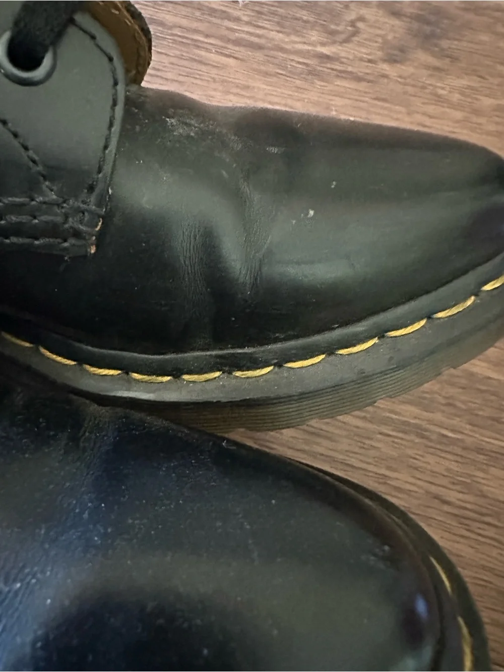 Dr. Martens Black  Lace-Up Boots with Yellow Stitching Sz 7